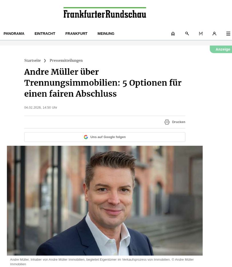 Ausschnitt des Beitrags der Frankfurter Rundschau über André Müller und Trennungsimmobilien
